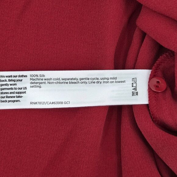 Eileen Fisher Button Up Down Shirt Womens Size XL Red Silk Office Work Holiday - Picture 7 of 7